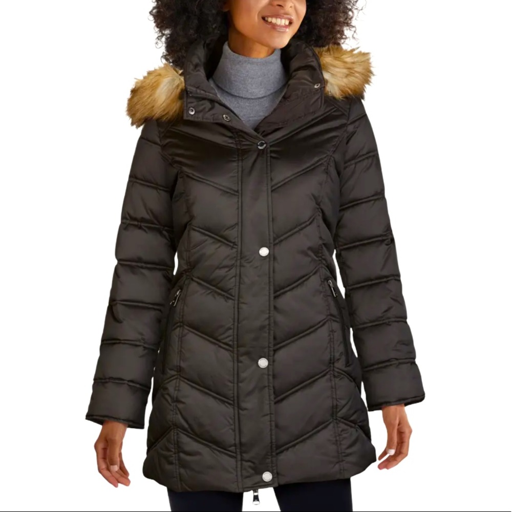 Kenneth Cole Faux Fur Puffer Hooded Parka/Coat - L - Picture 1 of 17